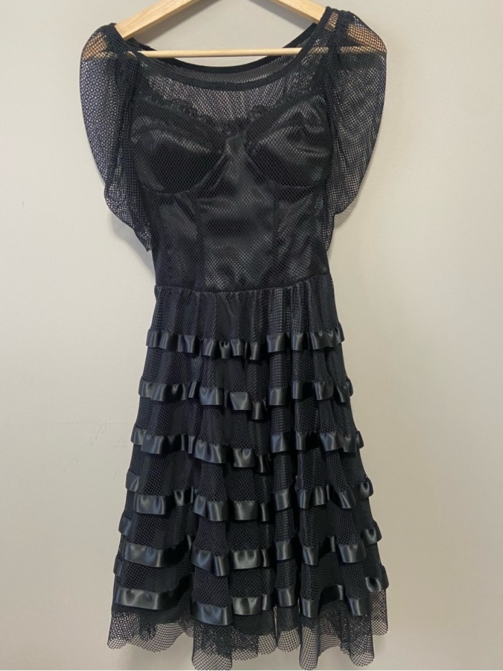 Hell Bunny Black Mesh Ruffle Midi Dress - Picture 2 of 13